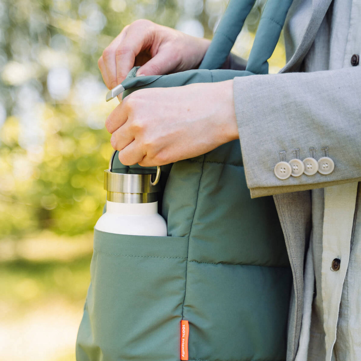 DonebyDeer Green Quiltet Pusle Tote Bag