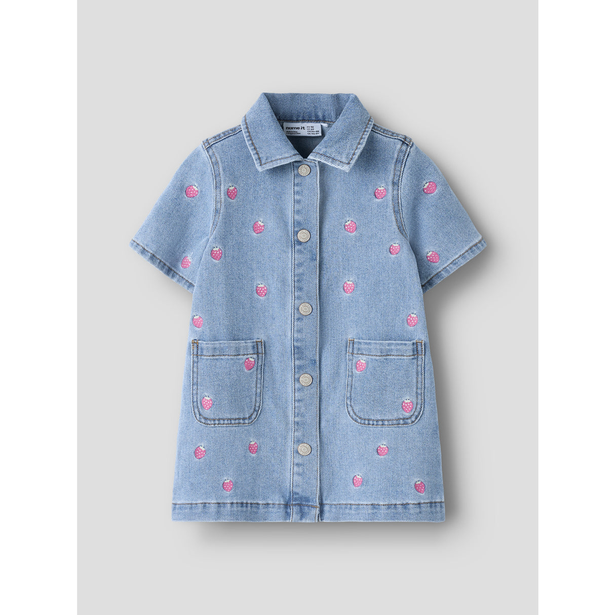 Name It Light Blue Denim Starwberry Nmflaila Ss Emb Kjole 6202-Iz