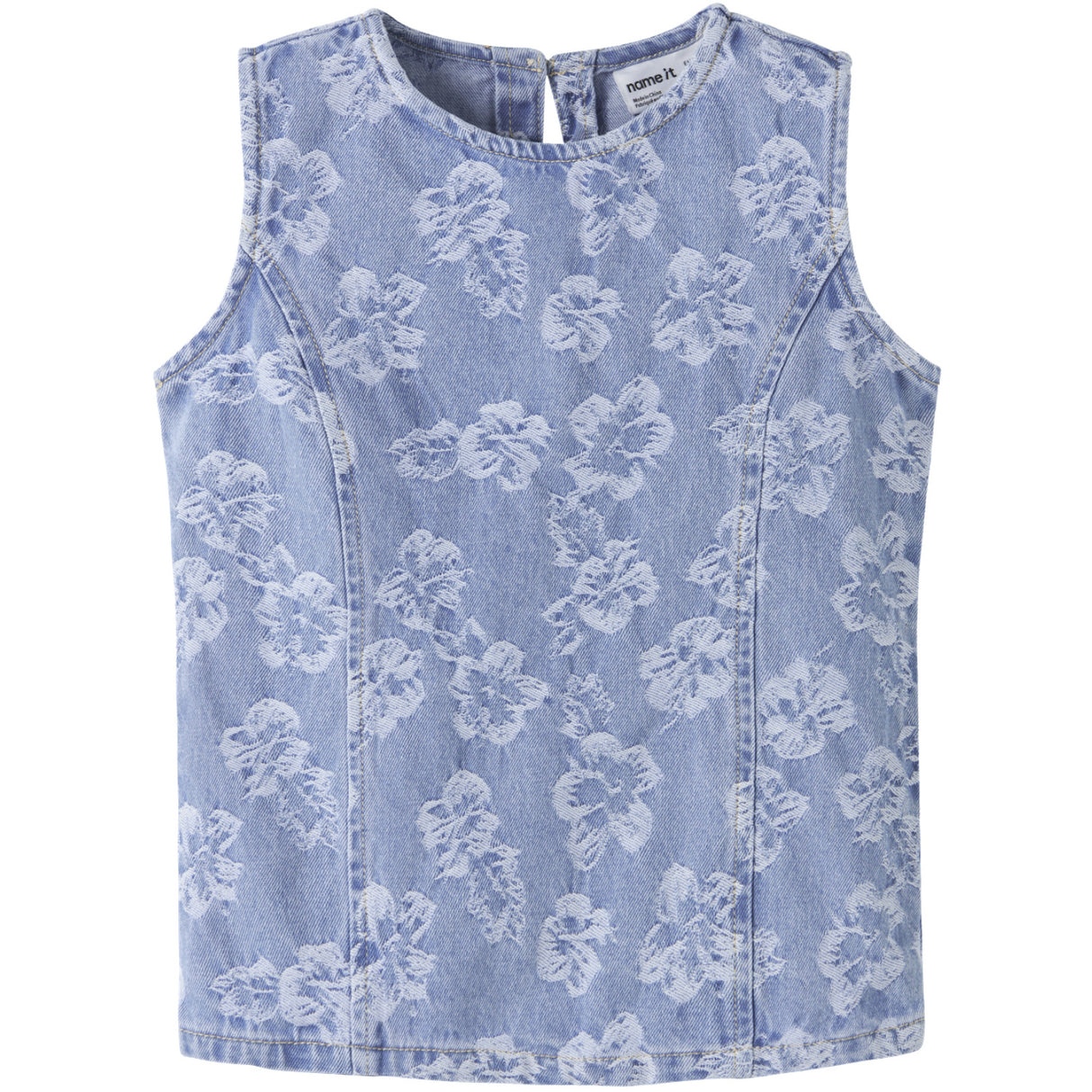 Name It Light Blue Denim Flowers Nkflucy Sl Dnm Jacq Top 2440-Ja H
