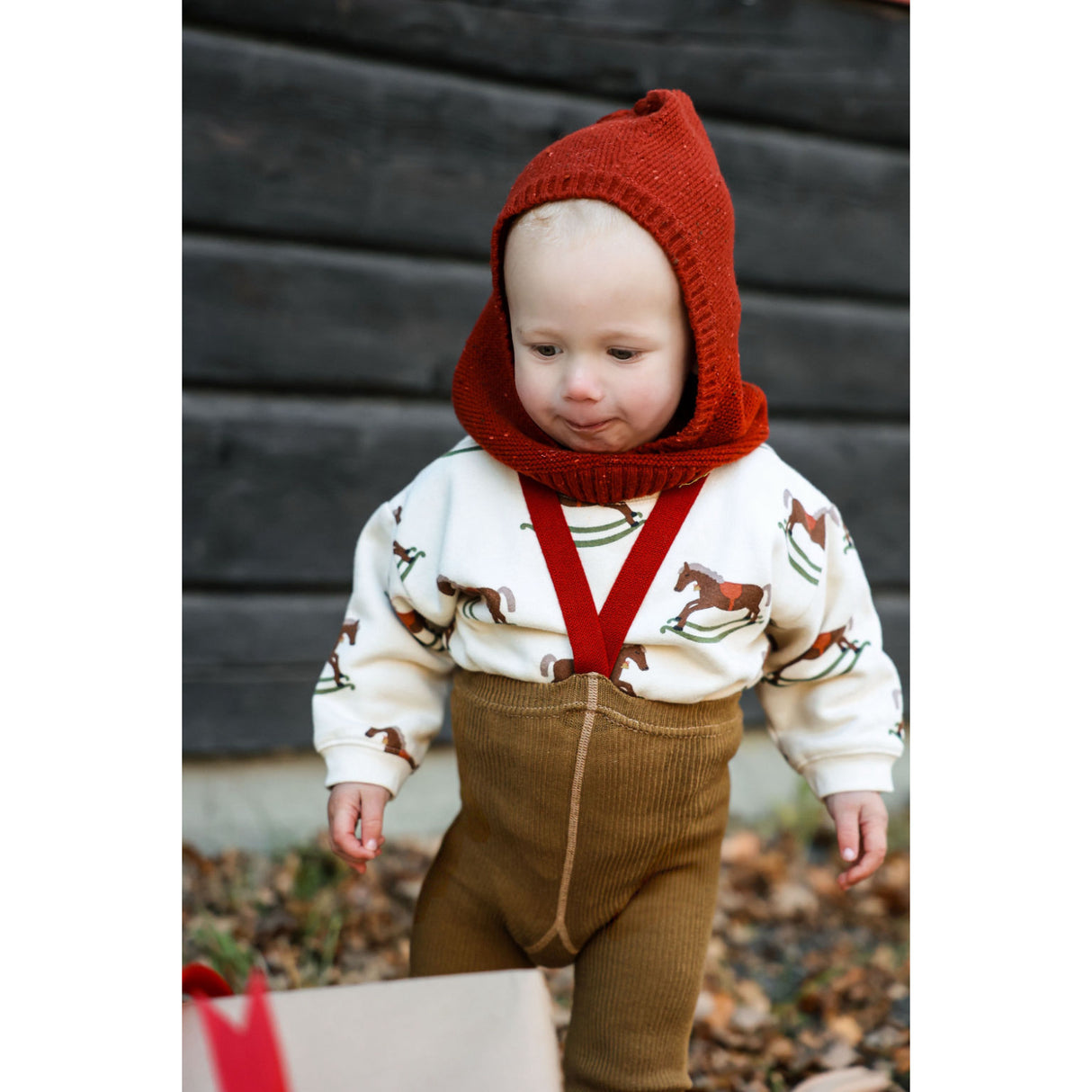 Silly Silas Acorn Brown With Maple Leaf Footed Strømpebukser Christmas Edition