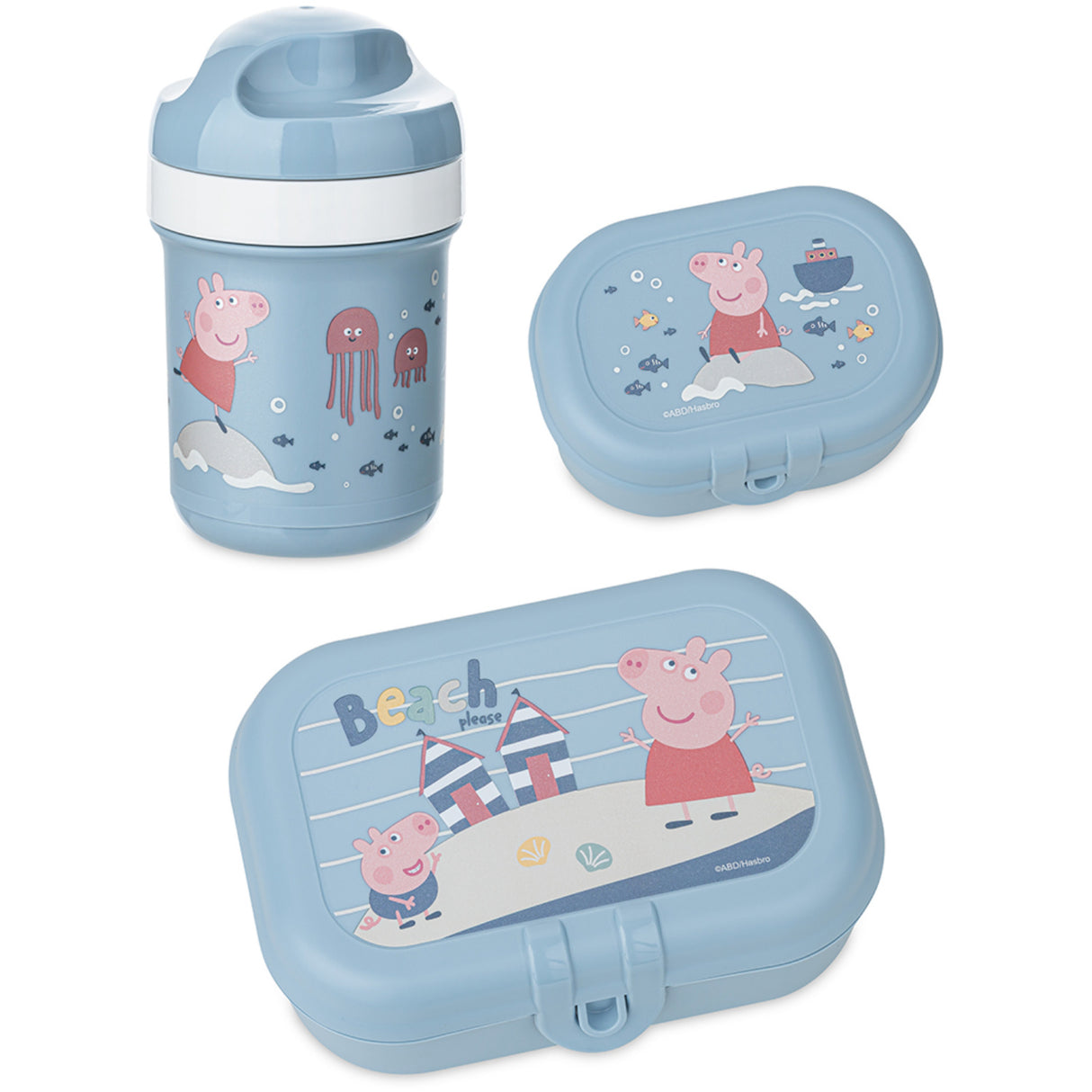 Koziol Powder Blue Lunch Box Sæt + Drikkedunk 200Ml Peppa Pig Waves To Go