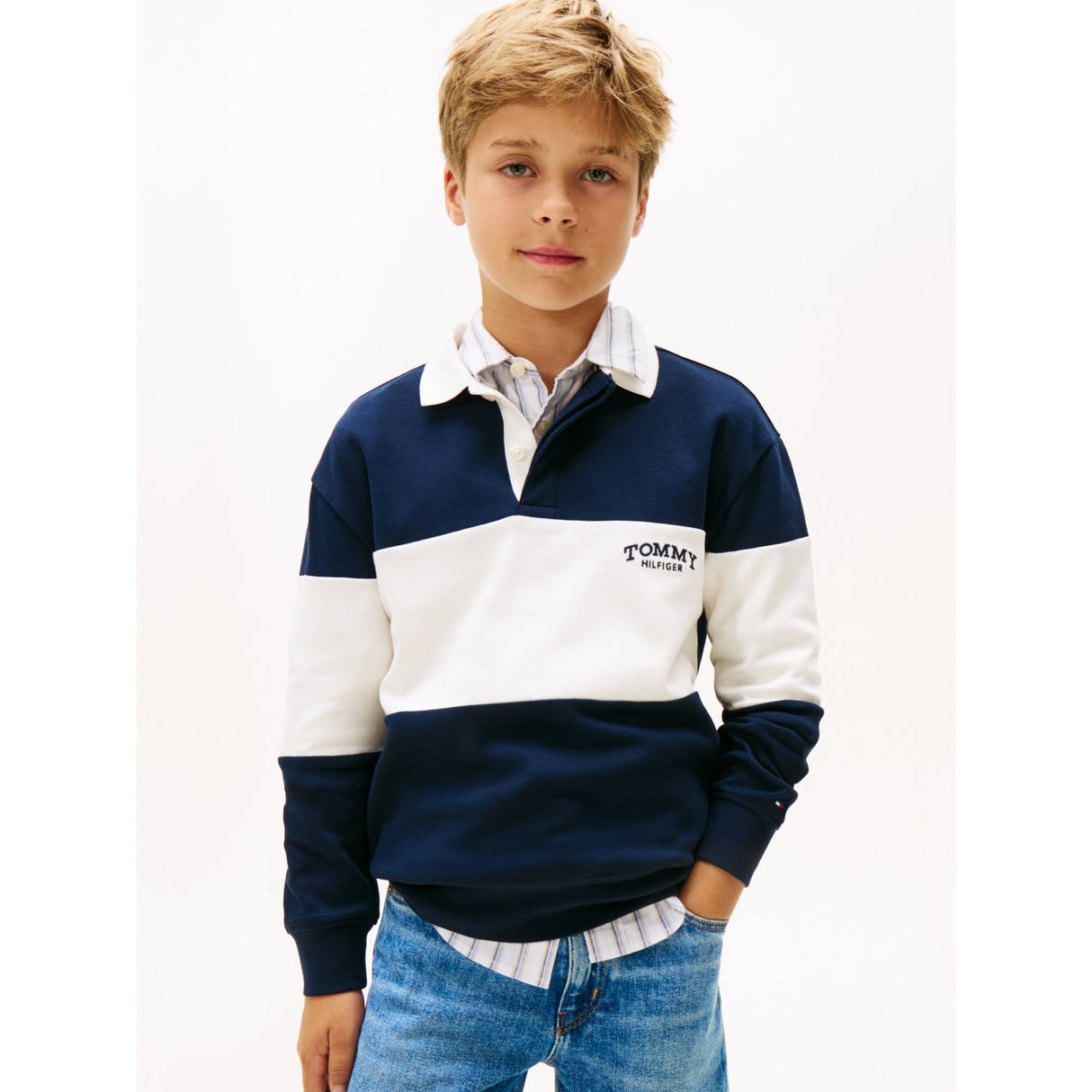 Tommy Hilfiger Dark Night Navy Colourblock Colourblock Polo Ls