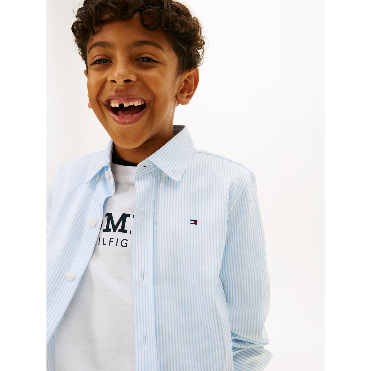 Tommy Hilfiger White Breezy Blue Stripe Aop Jersey Skjorte