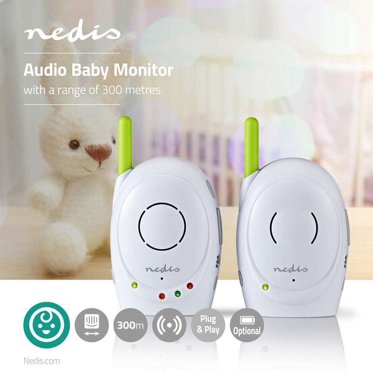 Nedis White/Green Wireless Babyalarm