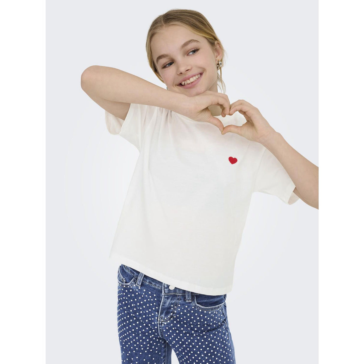 kids ONLY Cloud Dancer Heart Emb./Equestian Red Kogmaiken Life Cropheart Ss Top Jrs Noos