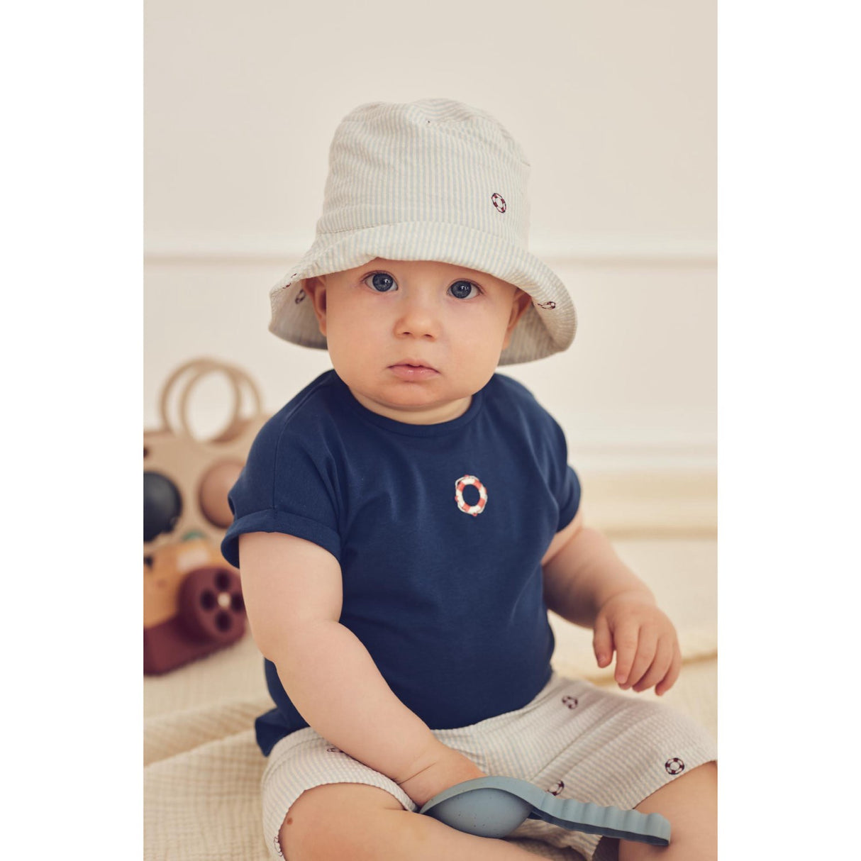 Müsli Tofu/ Ocean/ Mineral Red Seersucker Stripe Shorts Baby