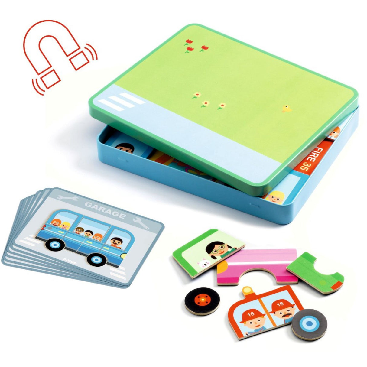 Djeco Inzebox Magnet Leg, Køretøjer