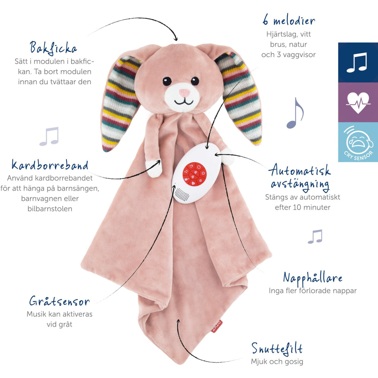 Zazu Pink Becky The Bunny Comforter With Sound