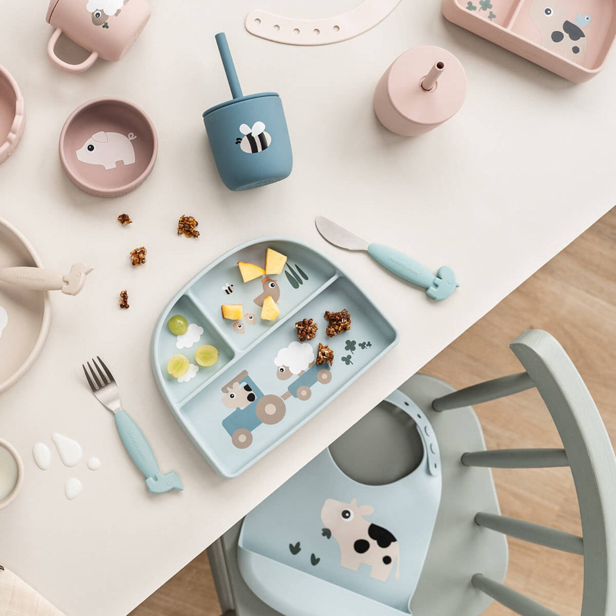 DonebyDeer Tiny Farm Blue Silikone Sugerørskop 2-Pak