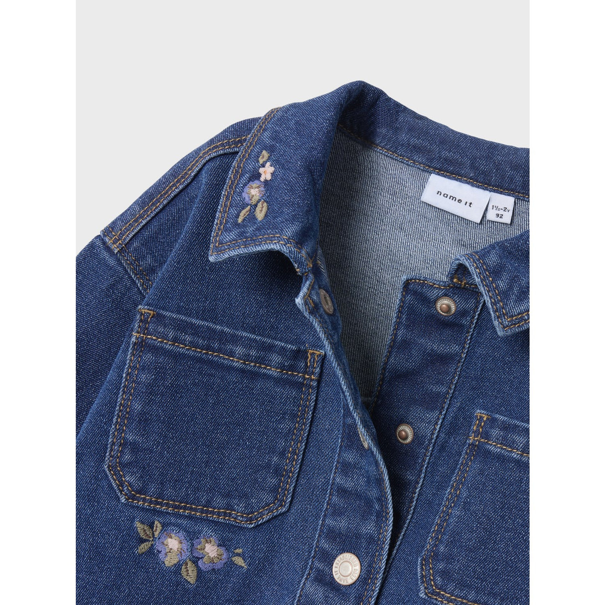 Name It Dark Blue Denim Flower Emb Nmfkara Emb Dnm Jakke 1224-Fr