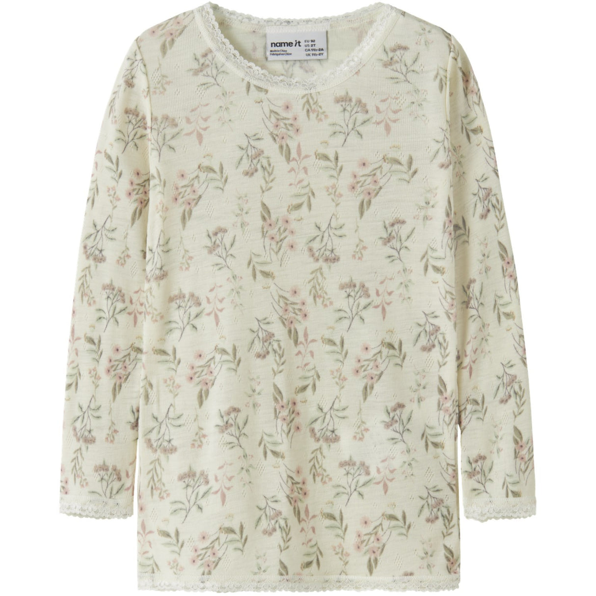 Name It Snow White Flowers + Leafs Nmfwang Uld Needle Ls Top Noos