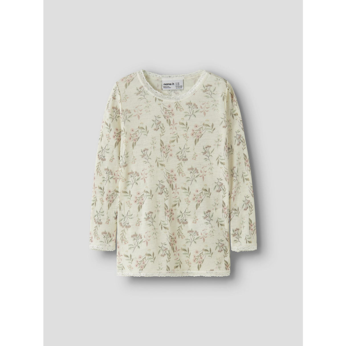 Name It Snow White Flowers + Leafs Nmfwang Uld Needle Ls Top Noos