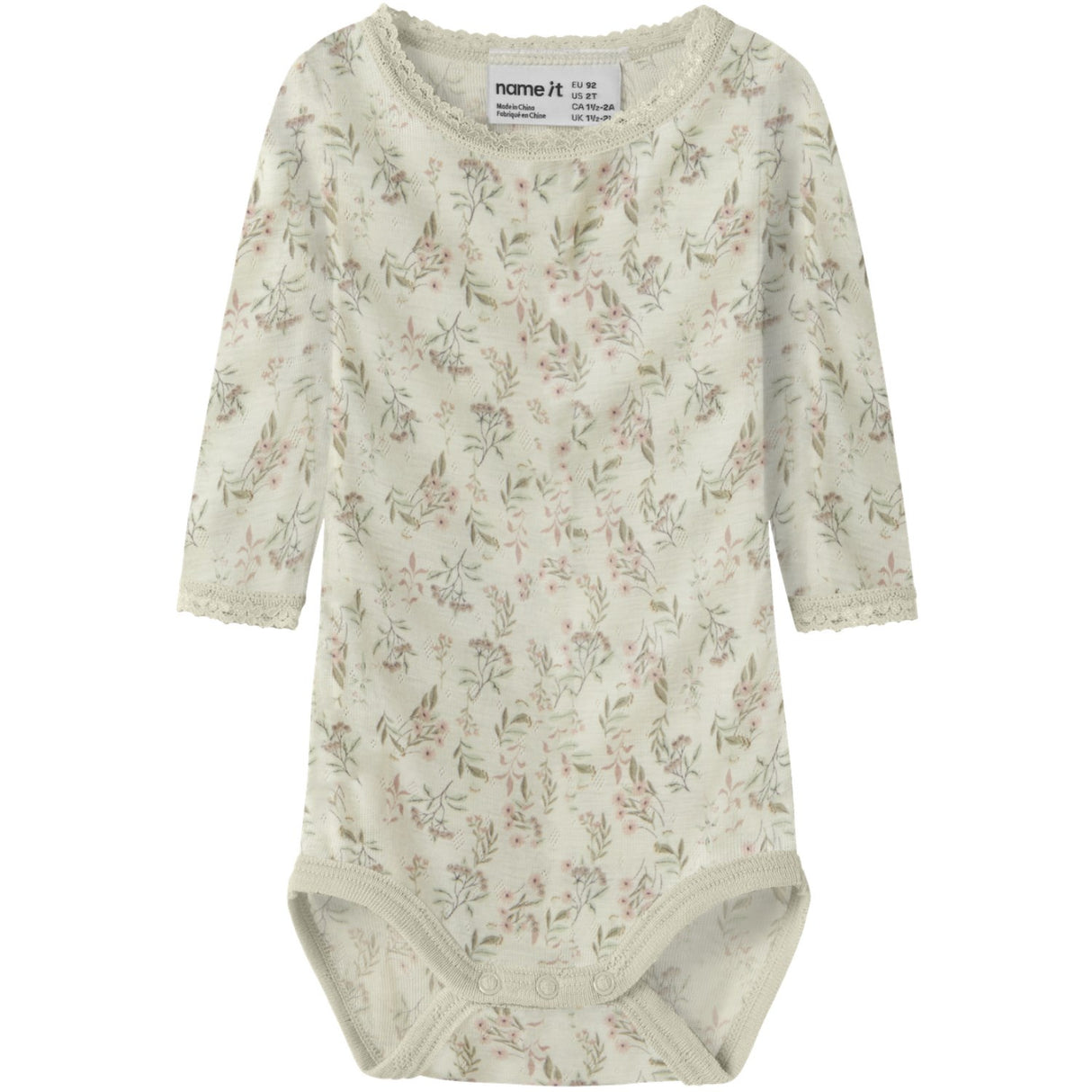 Name It Snow White Flowers + Leafs Nbfwang Uld Needle Ls Body Noos
