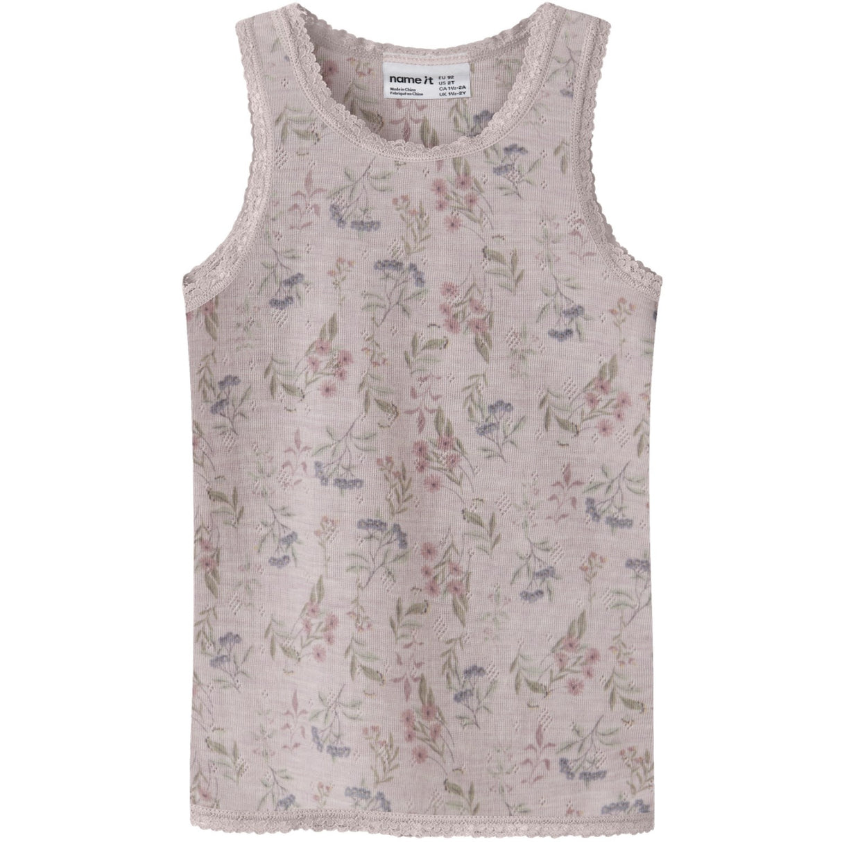 Name It Violet Ice Flowers + Leafs Nmfwang Uld Needle Tank Top