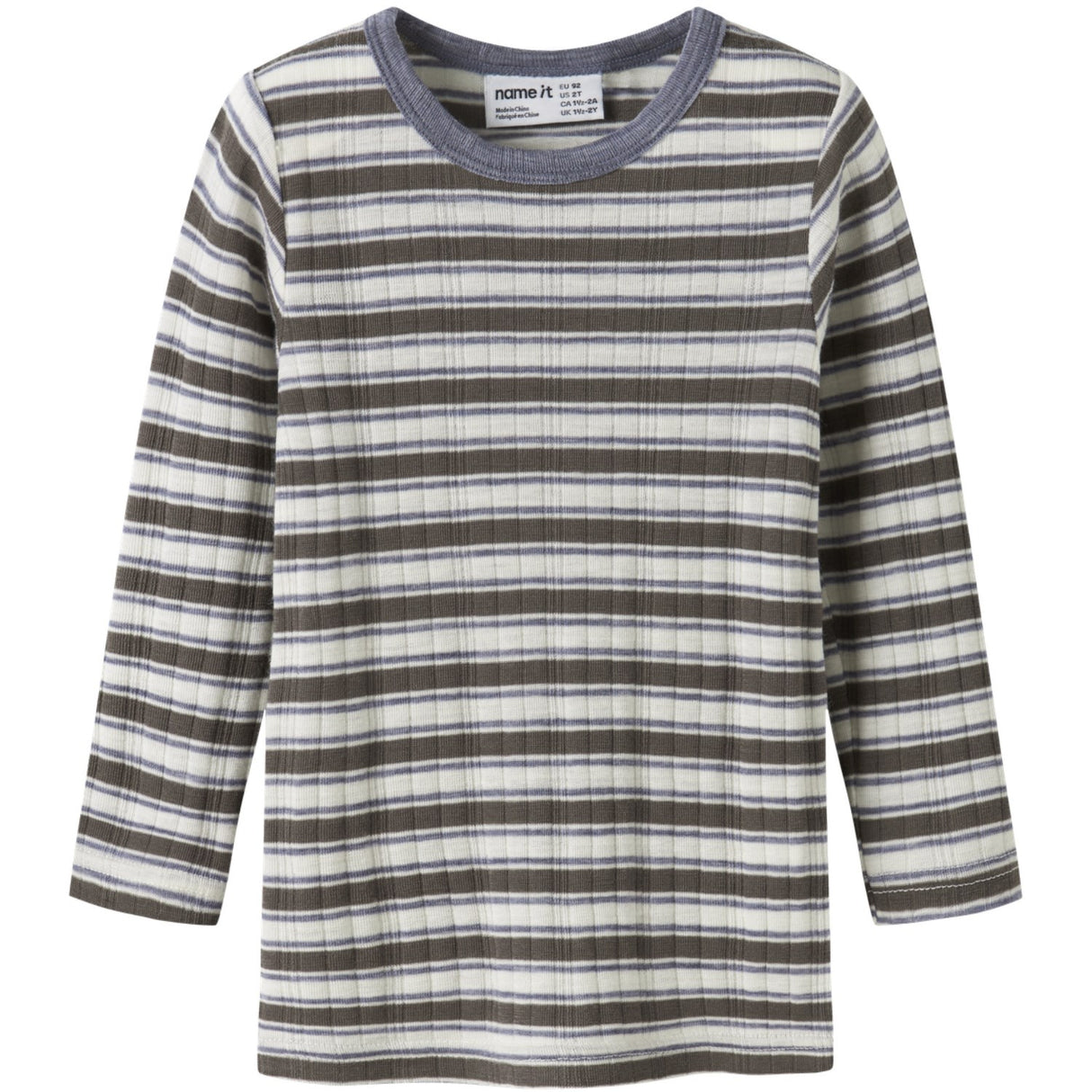 Name It Snow White Morel/Folksotne Gray Nmmwang Uld Needle Ls Top Noos
