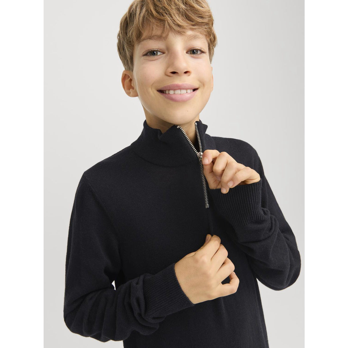 Jack & Jones Junior Black Jjeemil Strik Half Zip Noos Jnr