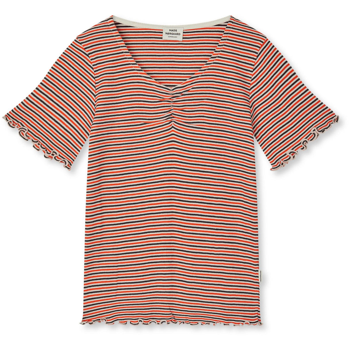 Mads Nørgaard Fiery Red/Vanilla Ice 2X2 Bomuld Stripe Tiki Tee