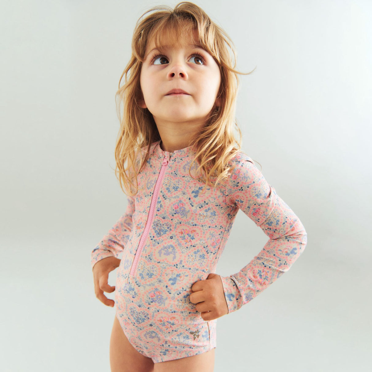 Wheat Pink Heart Flowers Badeheldragt L/S Margot