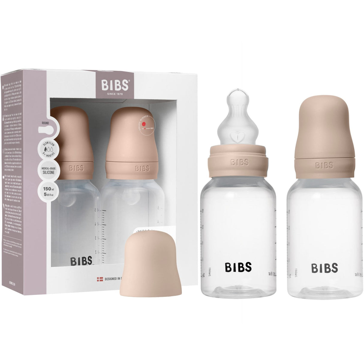 Bibs Blush Baby Flaske Round Silikone 2-Pak 150 Ml Slow Flow