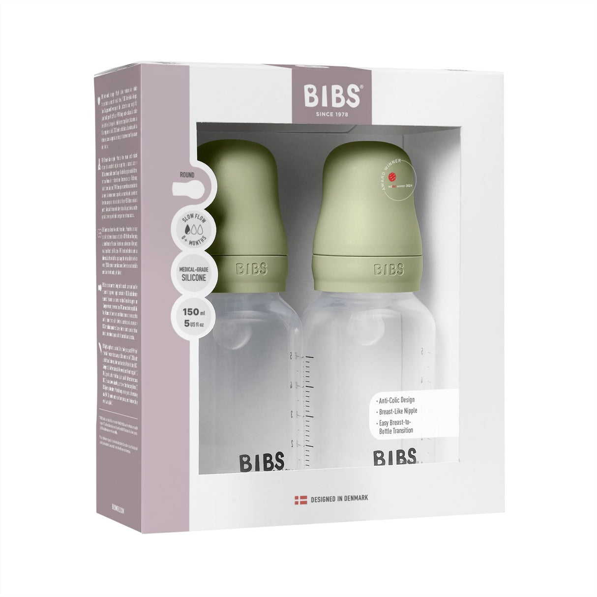 Bibs Sage Baby Flaske Round Silikone 2-Pak 150 Ml Slow Flow