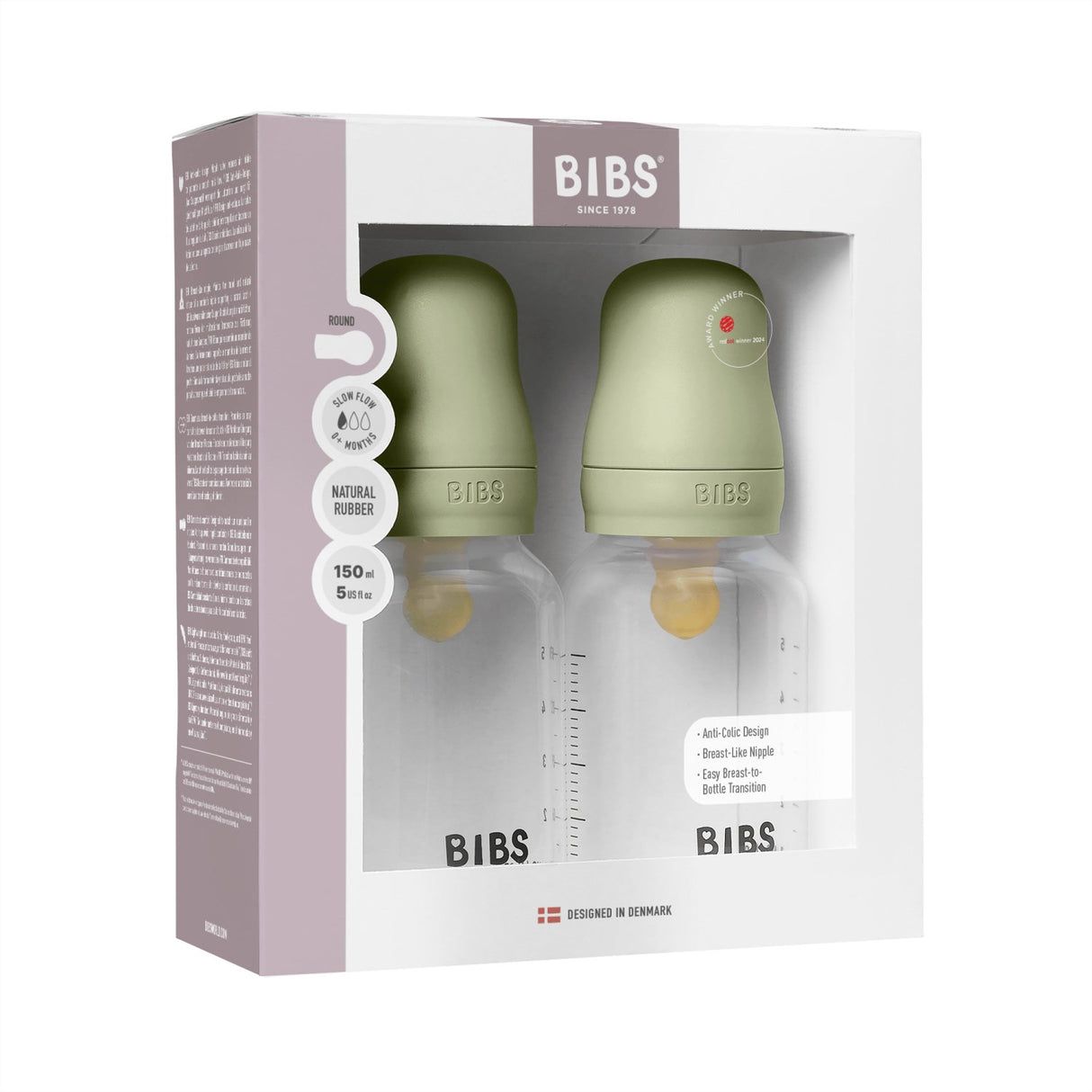 Bibs Sage Baby Flaske Round Latex 2-Pak 150 Ml Slow Flow