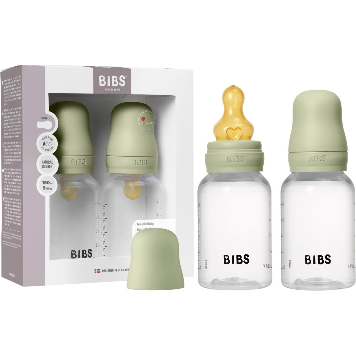 Bibs Sage Baby Flaske Round Latex 2-Pak 150 Ml Slow Flow