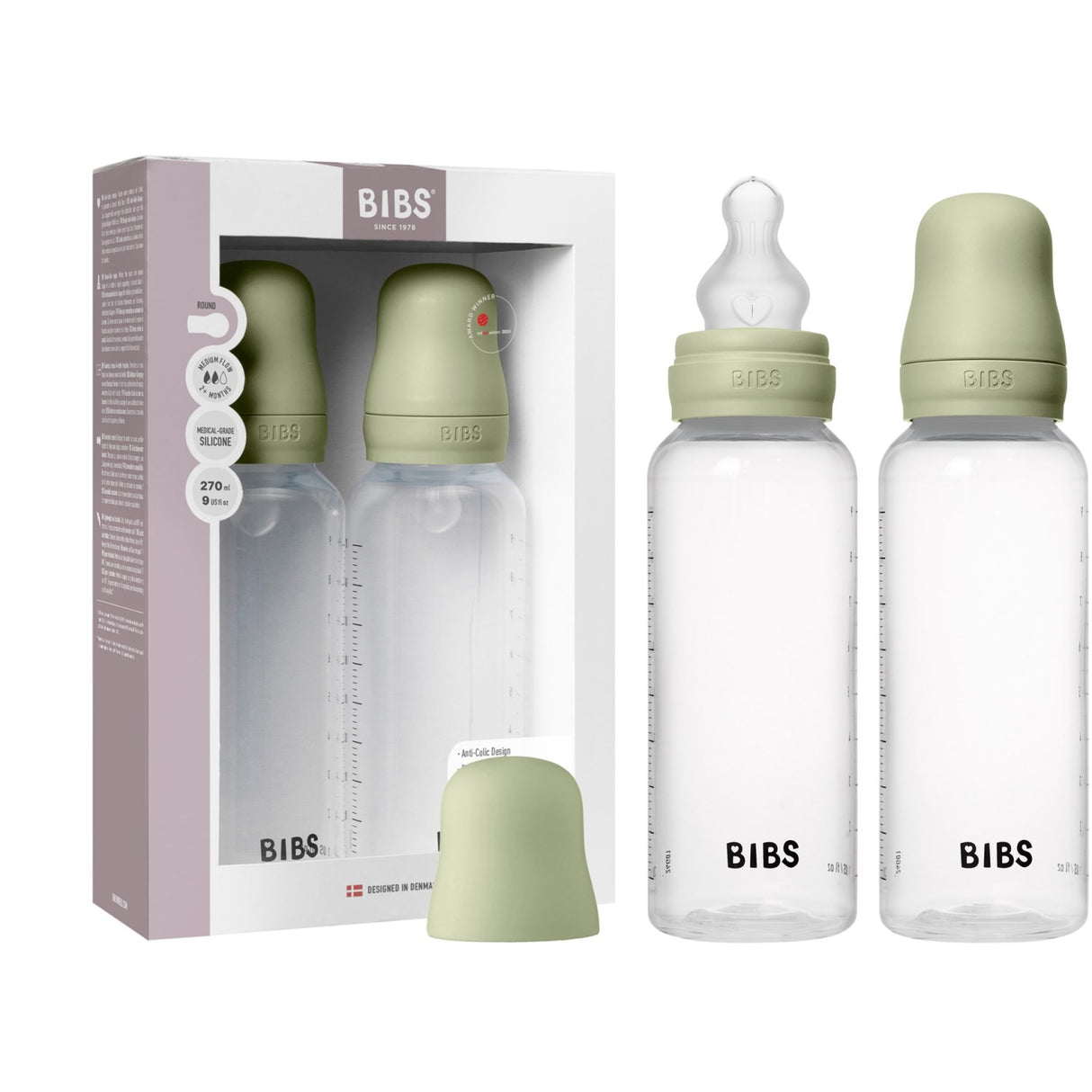 Bibs Sage Baby Flaske Round Silikone 2-Pak 270 Ml Medium Flow