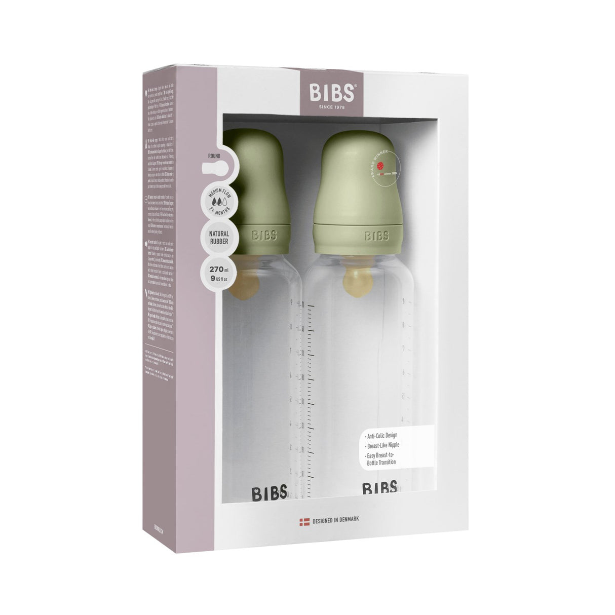 Bibs Sage Baby Flaske Round Latex 2-Pak 270 Ml Medium Flow