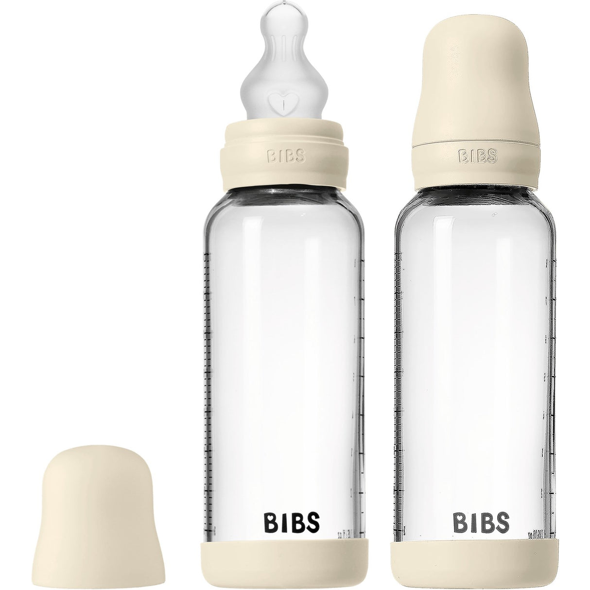 Bibs Ivory Glass Baby Flaske Round Silikone 2-Pak 240 Ml Medium Flow
