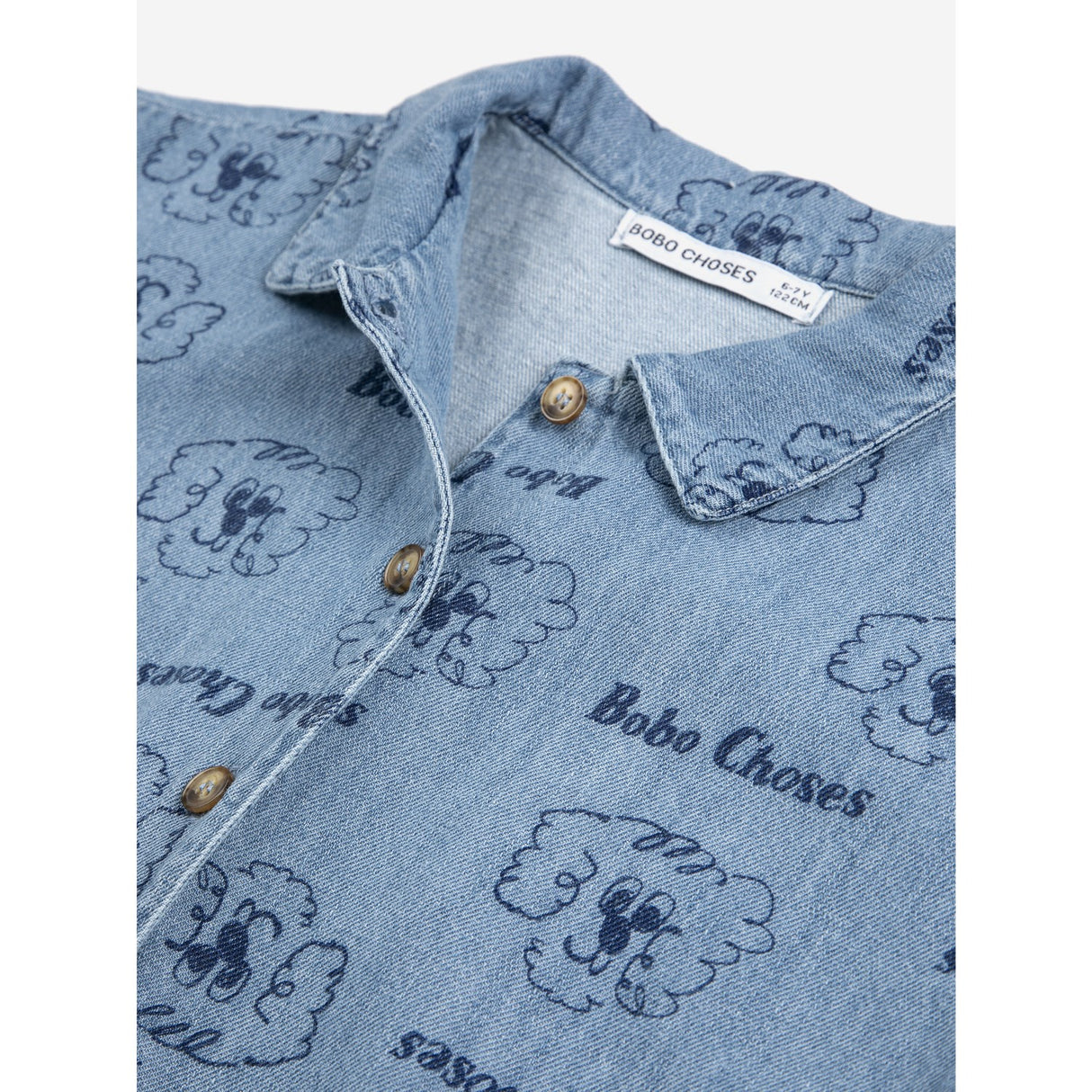 Bobo Choses Prussian Blue Pickle The Dog All Over Denim Skjorte
