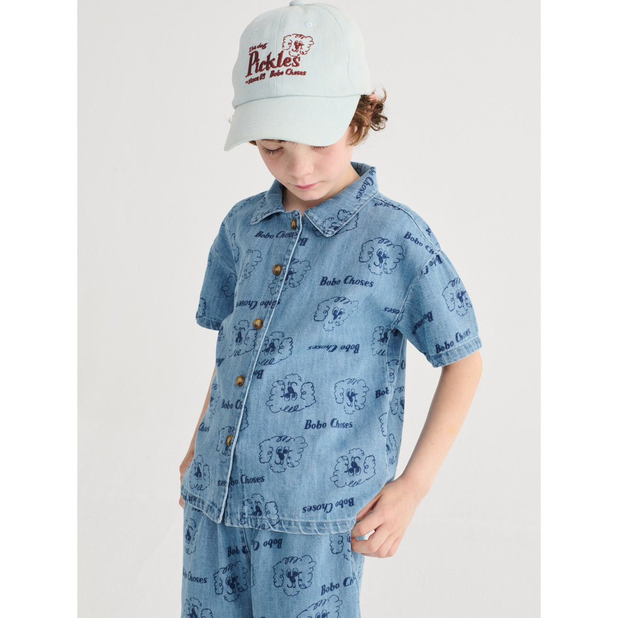 Bobo Choses Prussian Blue Pickle The Dog All Over Denim Skjorte
