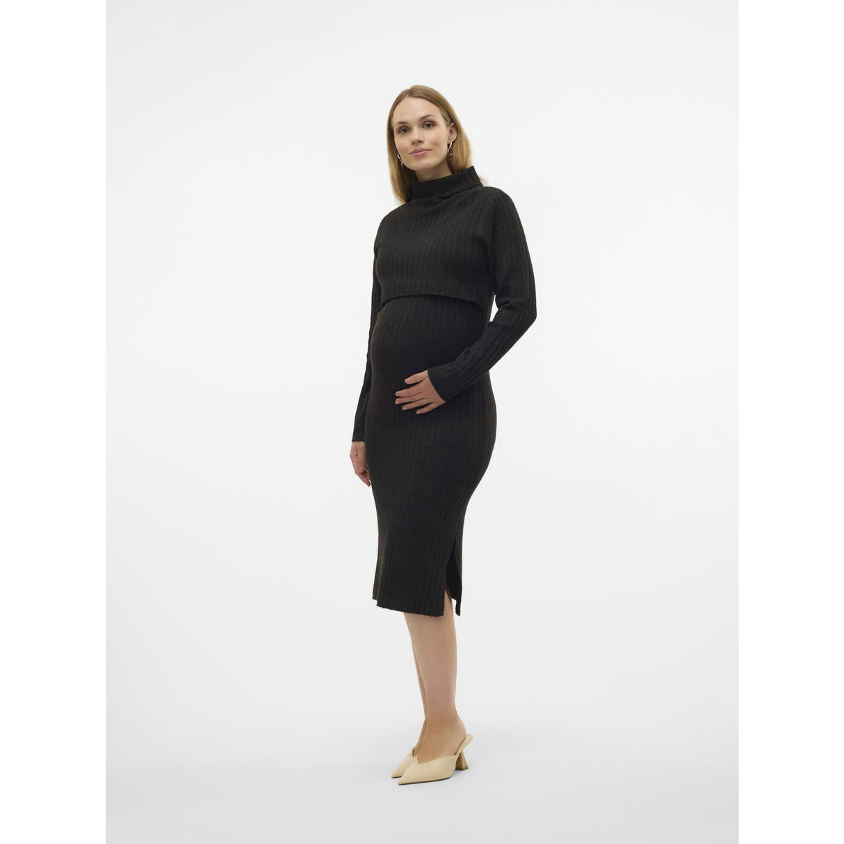 Mama;licious Black Mlsuniva June Ls Strik Midi Kjole 2F Noos