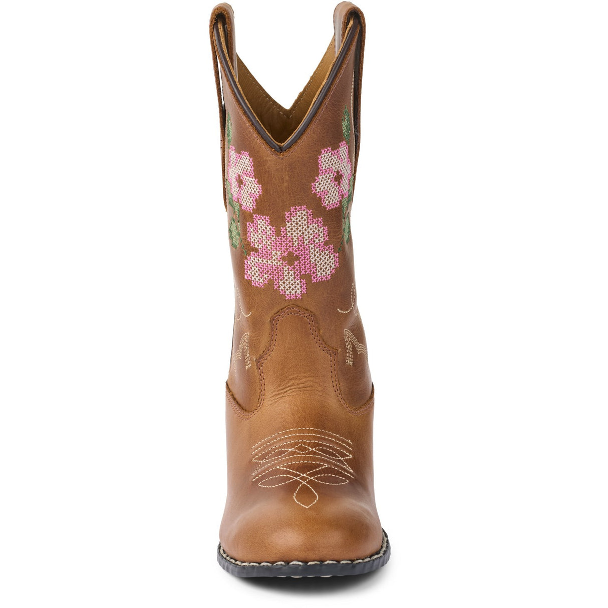 COPENHAGEN COLORS Cognac Leather Limited Cowboy Støvle High - Brown Flower