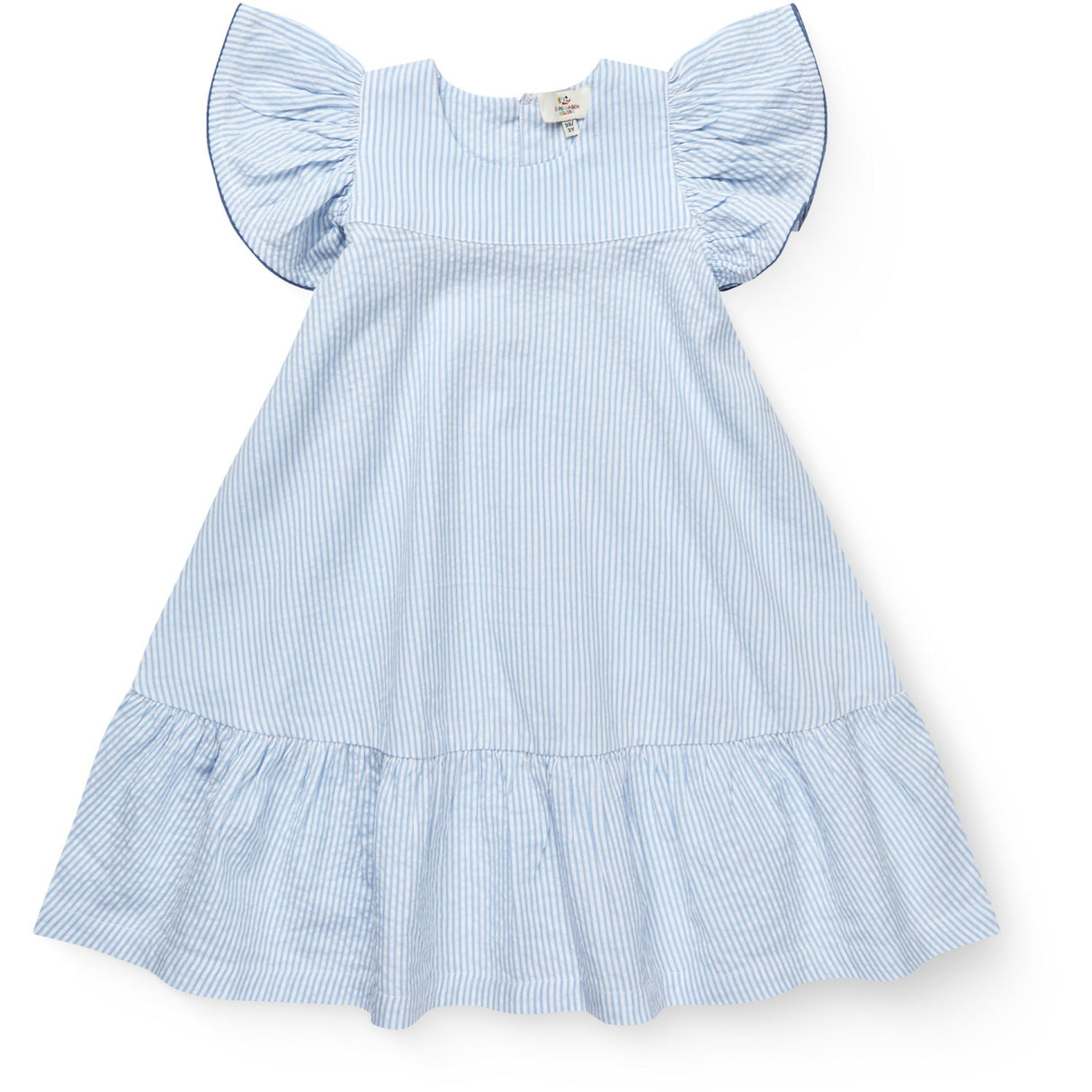 COPENHAGEN COLORS Sky Blue W Cream Stripe W Ocean Blue Seersucker Kjole W. Flæse Ærmer