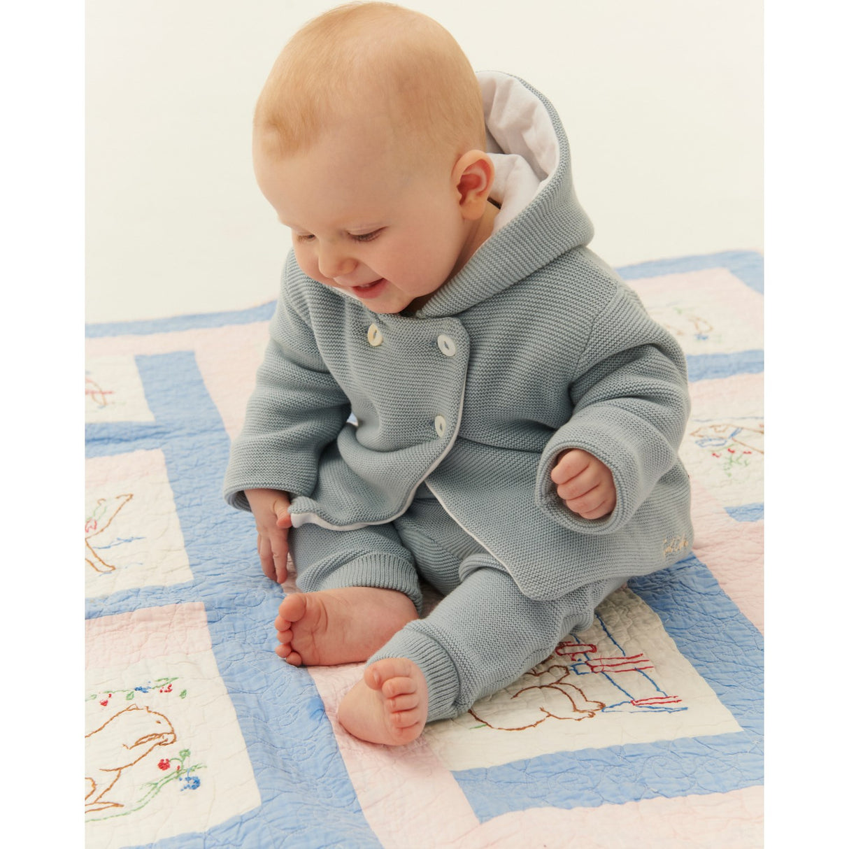 COPENHAGEN COLORS Dusty Blue W Cream Bomuld Baby Jakke W. Hætte