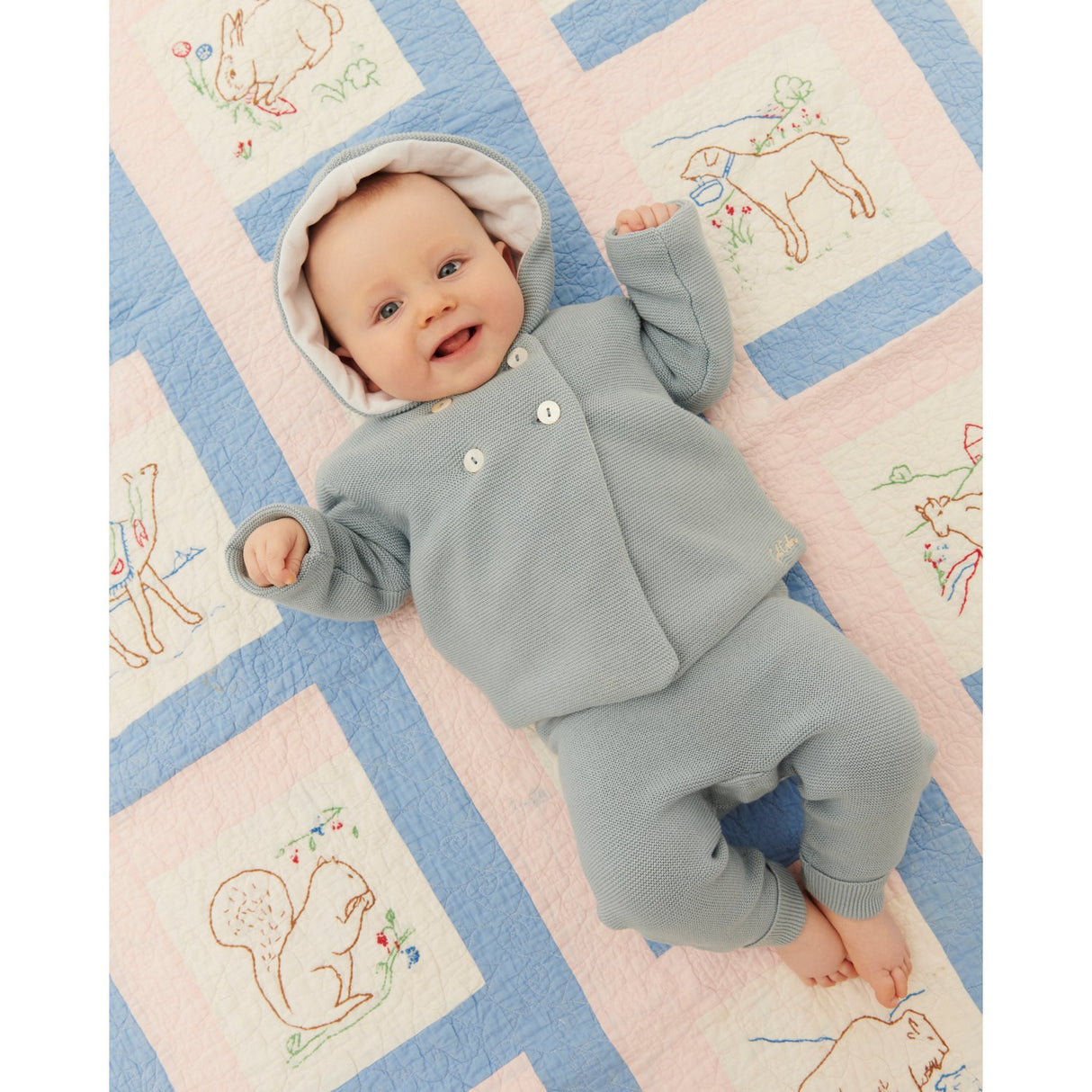 COPENHAGEN COLORS Dusty Blue W Cream Bomuld Baby Jakke W. Hætte