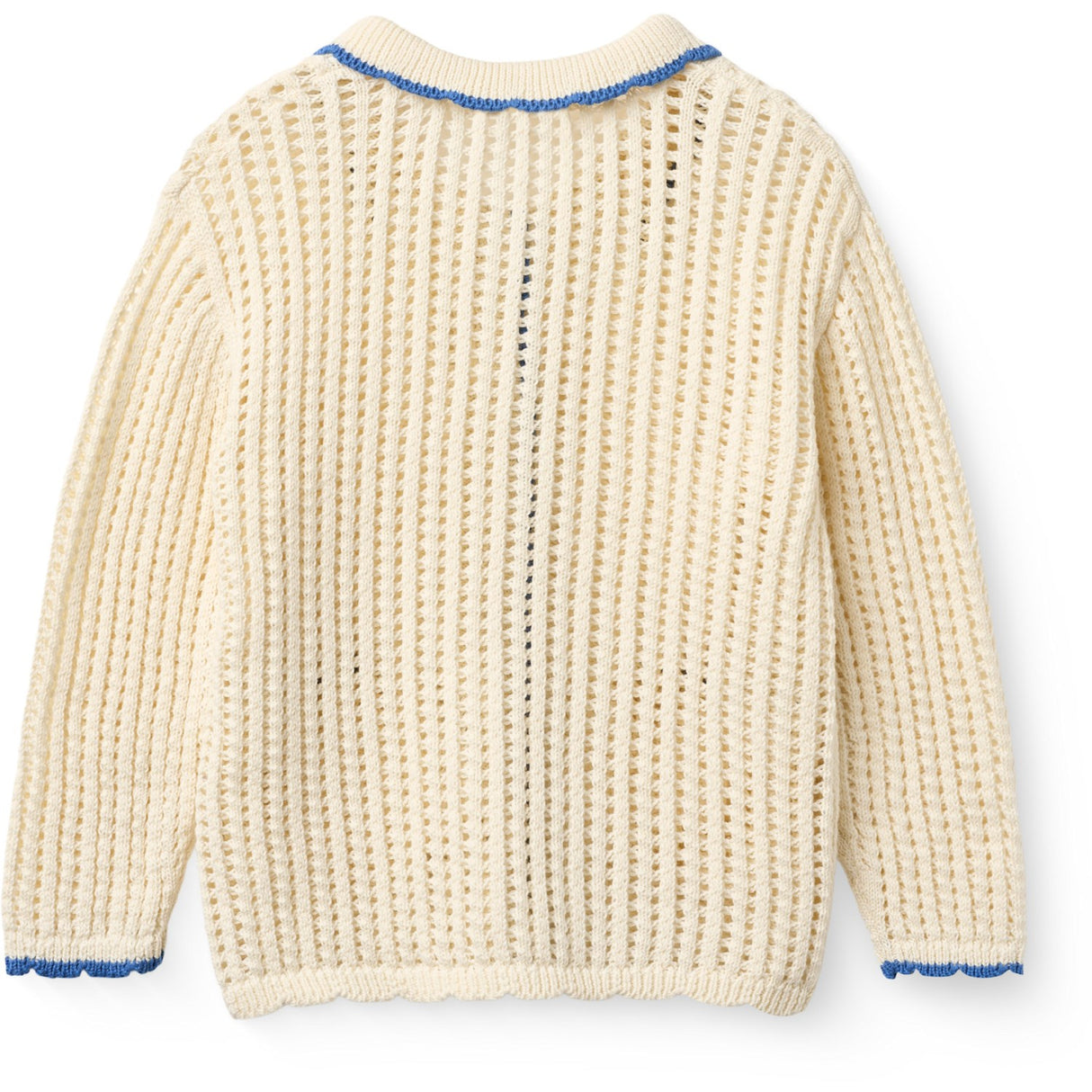 COPENHAGEN COLORS Cream W Ocean Blue Crochet Ls Cardigan