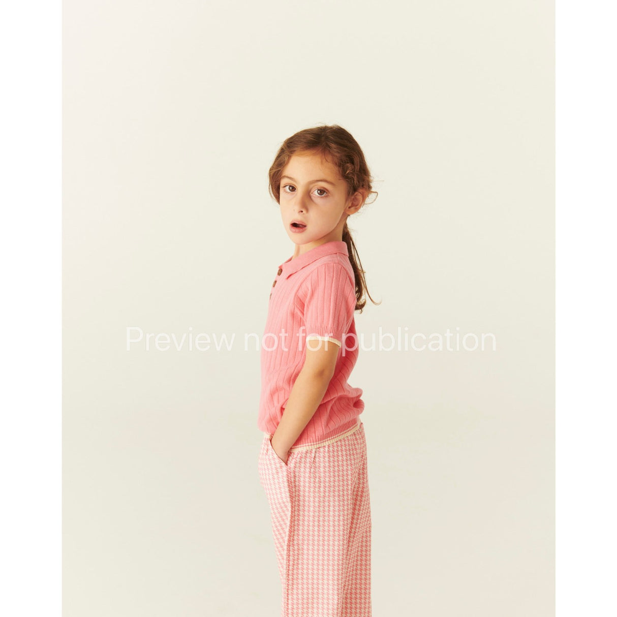 COPENHAGEN COLORS Pink Houndstooth Mini Houndstooth Bukser