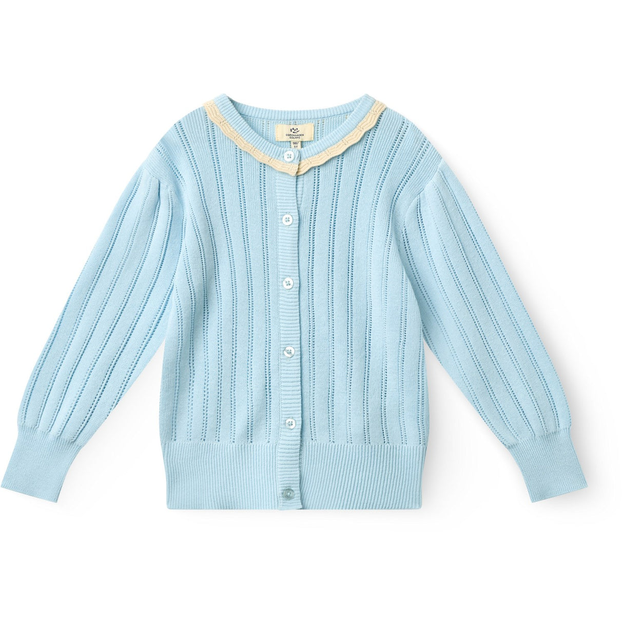 COPENHAGEN COLORS Ice Blue/Cream Comb. Strikket Pointelle Cardigan