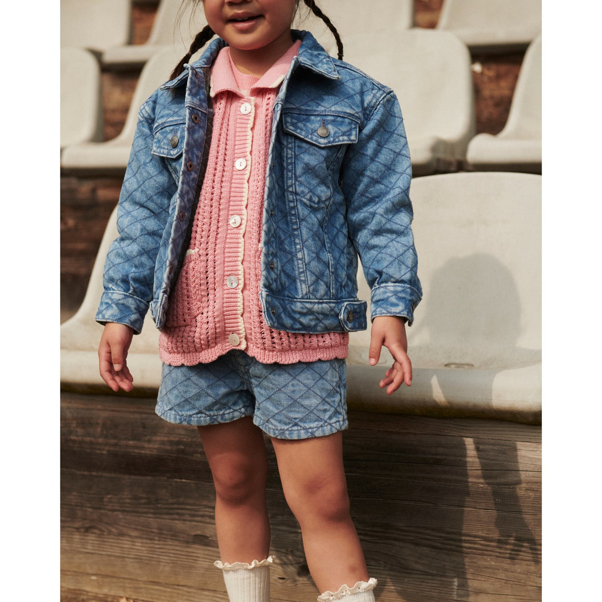 COPENHAGEN COLORS Lt. Washed Blue Quilt Organic Quiltet Denim Shorts