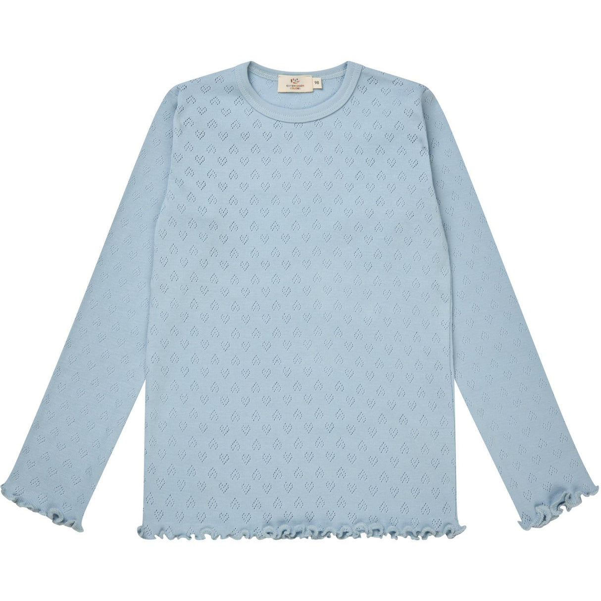 COPENHAGEN COLORS Dusty Blue Pointelle Heart Ls Tee