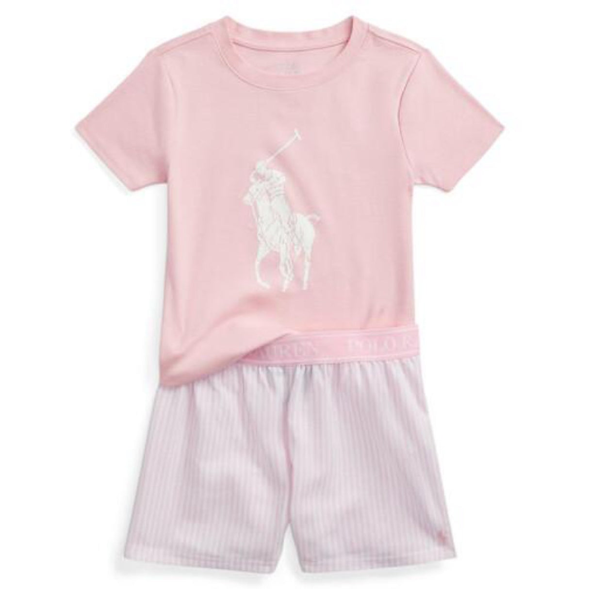 Polo Ralph Lauren White / Carmel Pink Ss T-Shirt & Shorts Sæt
