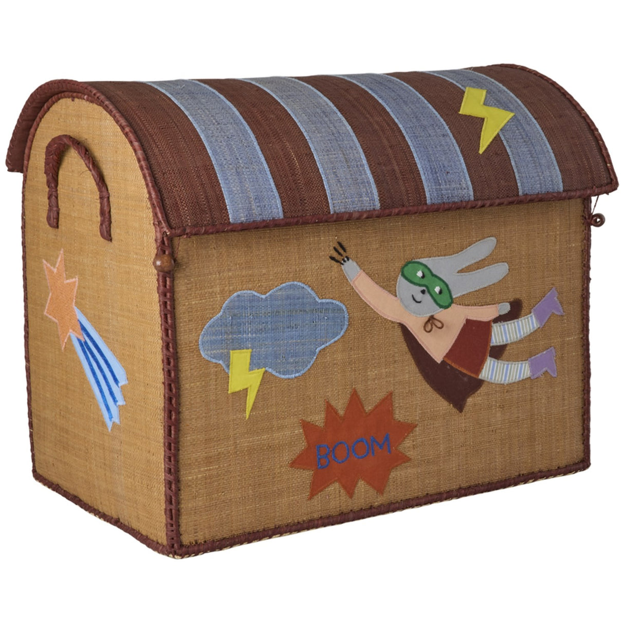 Rice Raffia Legetøj Baskets Med Hero Theme - Blue - Sæt Of 3