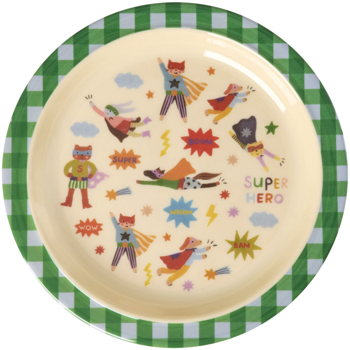 Rice Melamin Kids Lunch Tallerken Med Hero Print - Green
