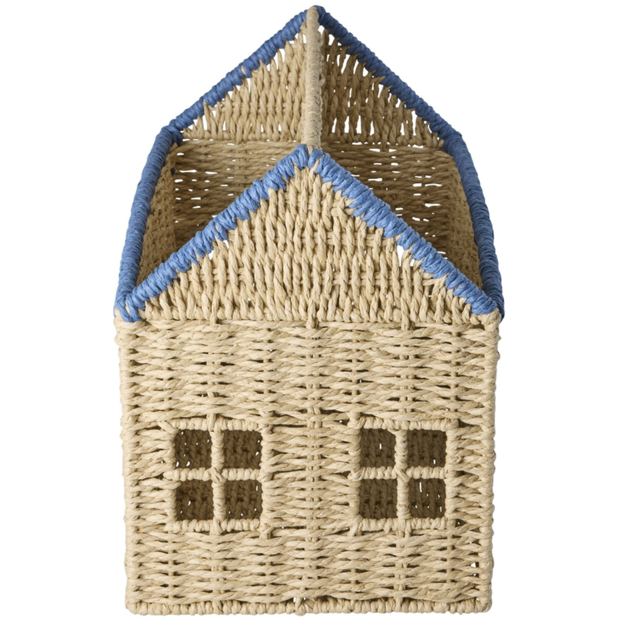 Rice Paper Rope Magazine Holder In House Shape Med Blue Details