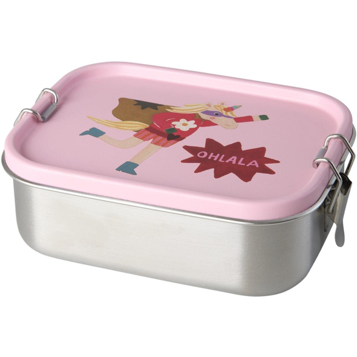 Rice Stainless Steel Lunchbox Med Moveable Divider Og Hero Print - Pink - Small - 800 Ml