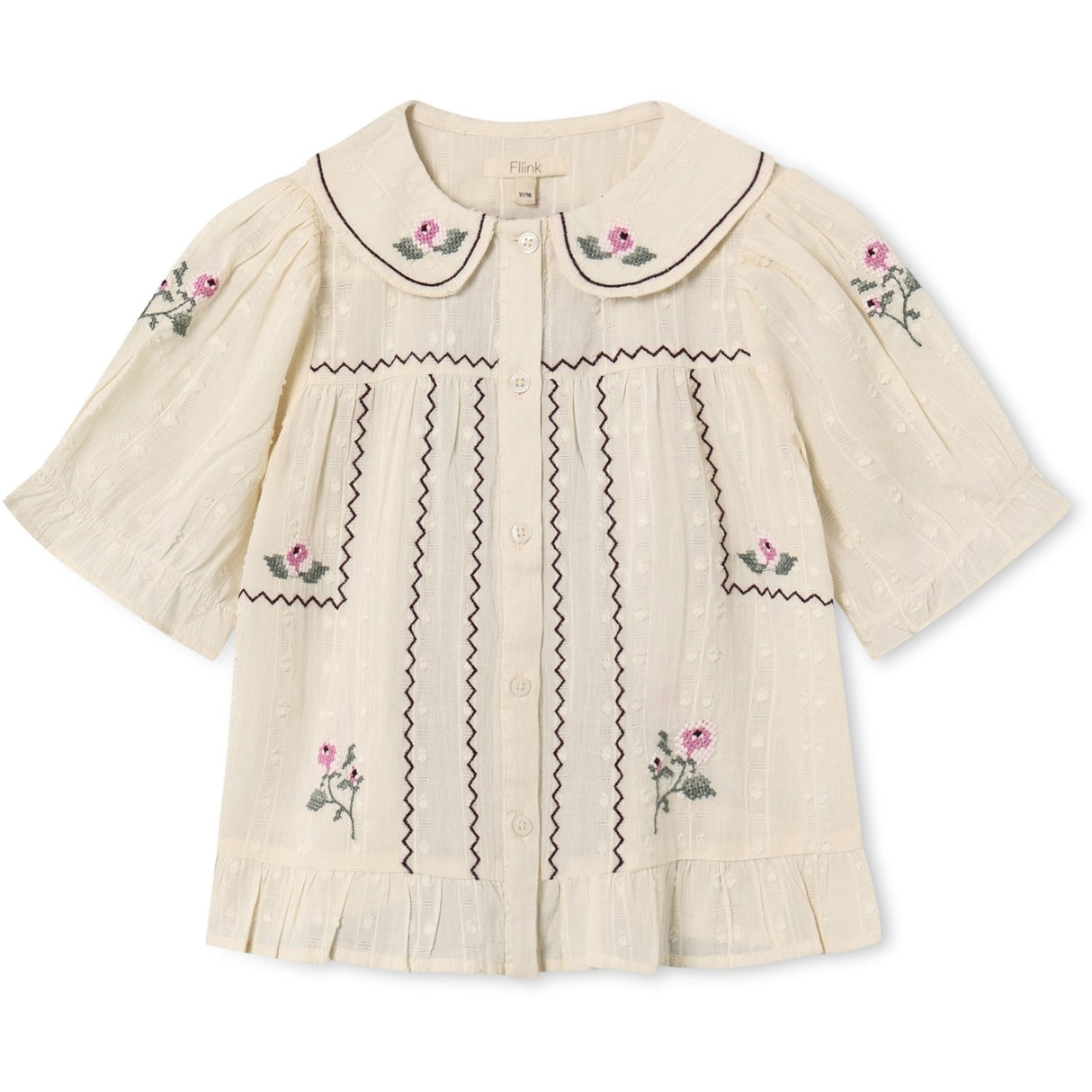 Fliink Sandshell Dobby Ss Rose Embr Bluse