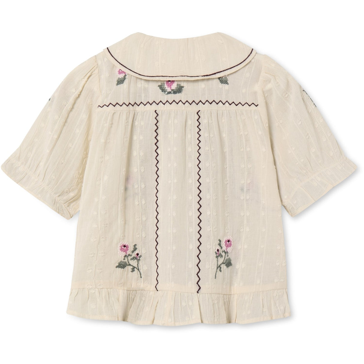 Fliink Sandshell Dobby Ss Rose Embr Bluse