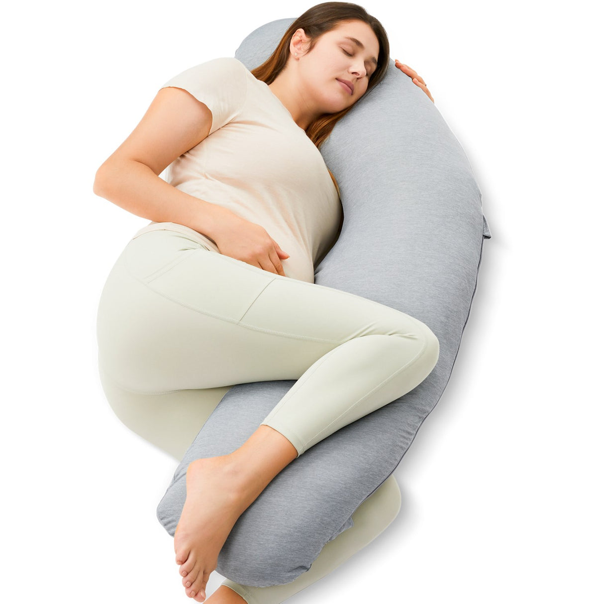 Momcozy Grey J Shaped Graviditetspude Jersey Stof