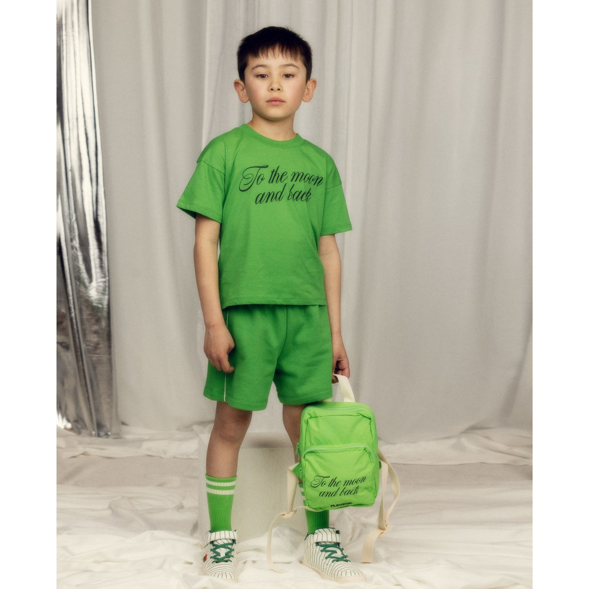 Mini Rodini Green Plain Piping Sweatshorts
